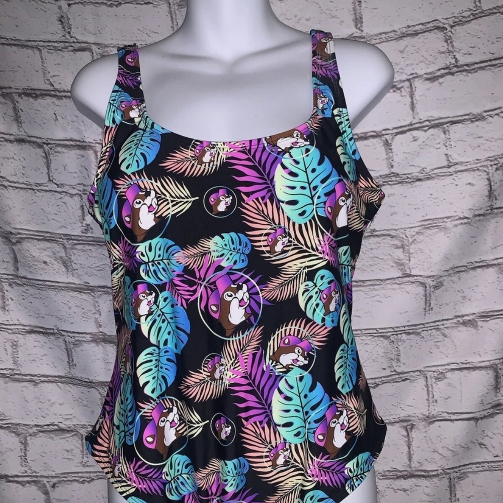Buc-ee's Women's One-piece Swimsuit Size L Tropical Beaver Character Print